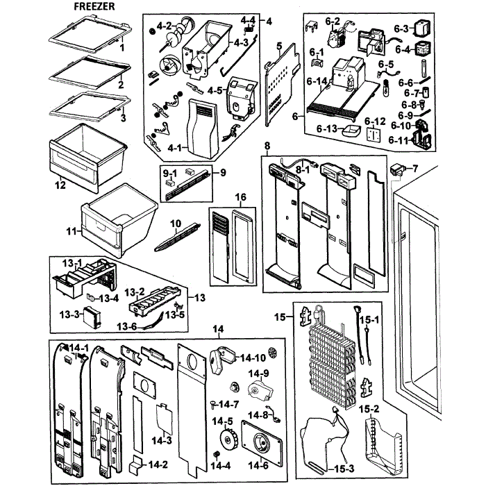 Freezer Diagram and Parts List for RS277ACWP XAA-00 Samsung Refrigerator