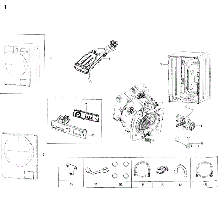 Main Assembly Diagram and Parts List for WW22K6800AW A2-00 Samsung Washer