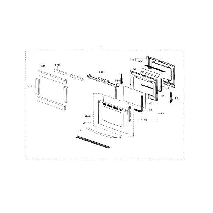 Door Diagram and Parts List for NX58H5600SS AA-01 Samsung Range