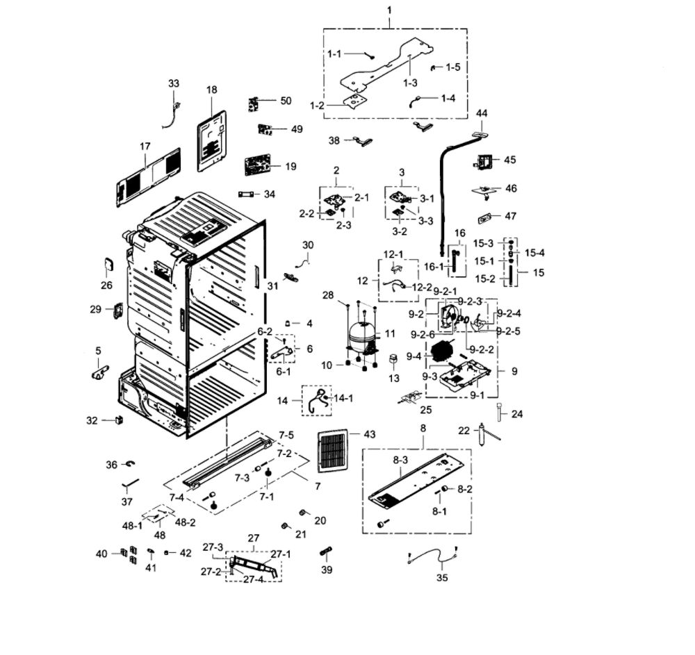 Cabinet Diagram and Parts List for RF28HFEDTBC AA-03 Samsung Refrigerator