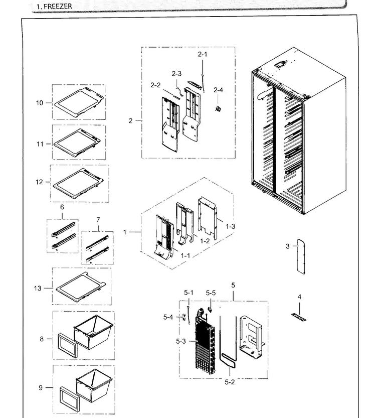 Freezer Diagram and Parts List for RH25H5611SR AA-0002 Samsung Refrigerator