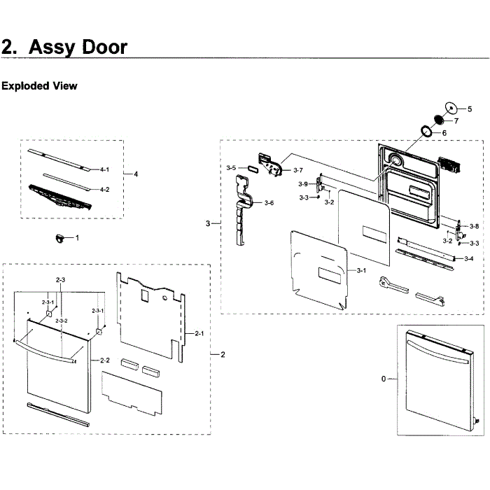 Door Diagram and Parts List for DW80K7050US AA-00 Samsung Dishwasher