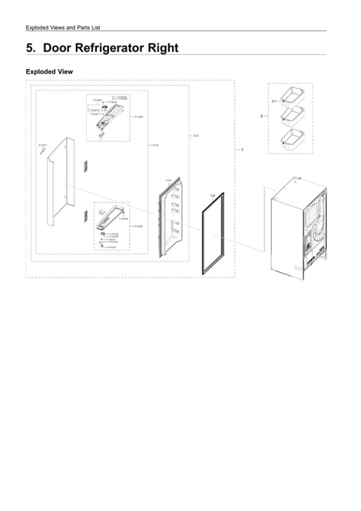 Right Refrigerator Door Parts Diagram and Parts List for RF28R7201DT AA-00 Samsung Refrigerator