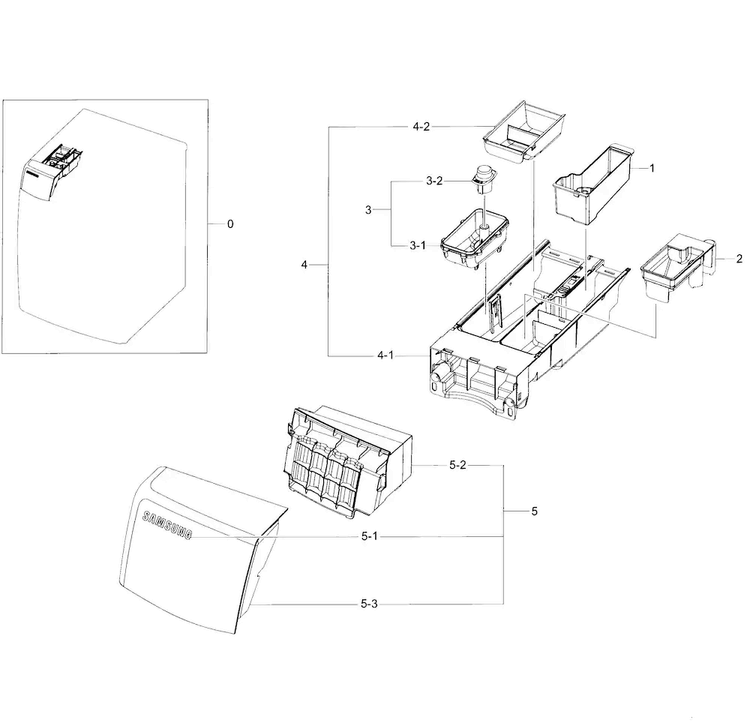 Drawer Assy Diagram and Parts List for WF455ARGSWR A2-0000 Samsung Washer