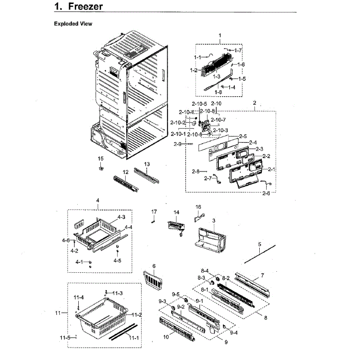 Freezer Diagram and Parts List for RF265BEAESR AA-00 Samsung Refrigerator