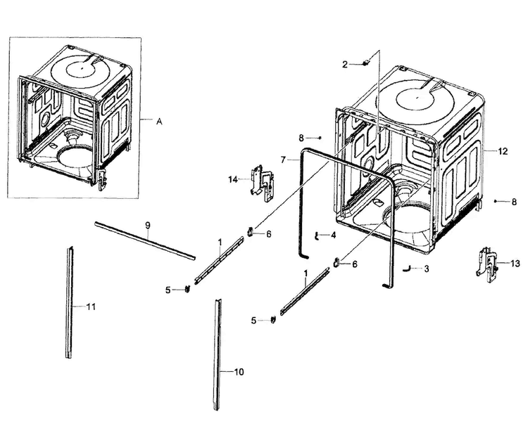 Tub Assy Diagram and Parts List for DW80F800UWS AA-0000 Samsung Dishwasher