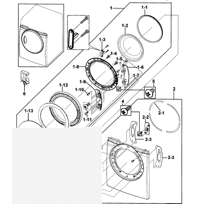 Door Assembly Diagram and Parts List for DV218AGW XAA-00 Samsung Dryer