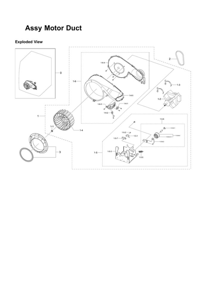 Motor Duct Assembly Diagram and Parts List for DV337AGG XAA-01 Samsung Dryer