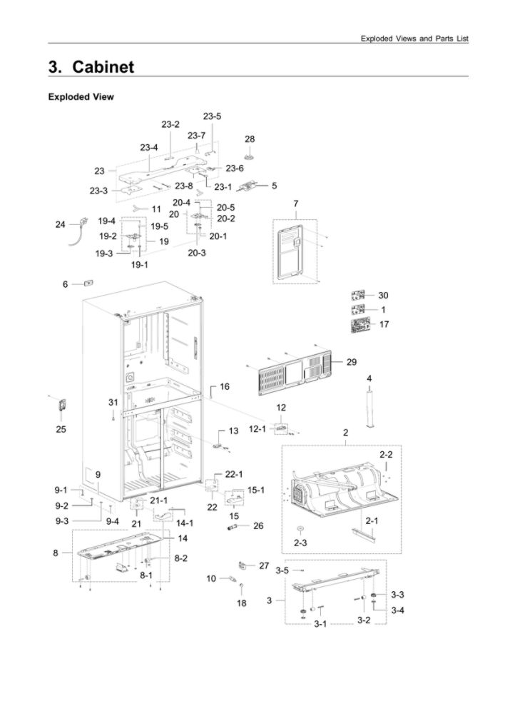 Cabinet Assembly Diagram and Parts List for RF22K9381SR AA-02 Samsung Refrigerator