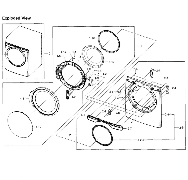 Front Assy Diagram and Parts List for DV393ETPARA A1-0001 Samsung Dryer