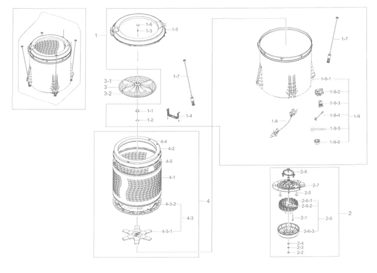 Tub Parts Diagram and Parts List for WA50K8600AW A2-0000 Samsung Washer