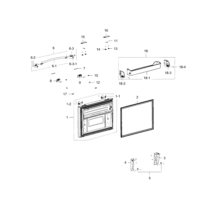 Freezer Door Diagram and Parts List for RFG237AARS XAA-03 Samsung Refrigerator