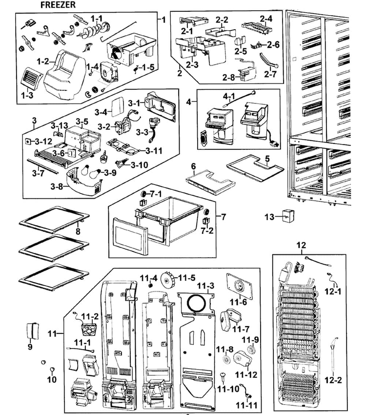 Freezer Diagram and Parts List for RM257ABRS XAA-0000 Samsung Refrigerator