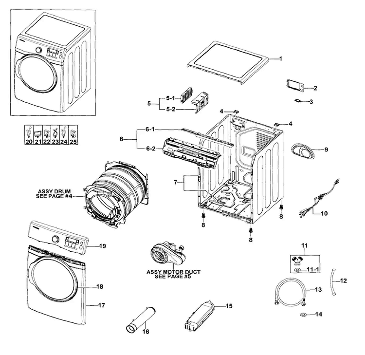Main Assy Diagram and Parts List for DV395ETPAWR A1-0000 Samsung Dryer