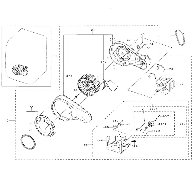 Motor Duct Diagram and Parts List for DV42H5000EW A3-0003 Samsung Dryer
