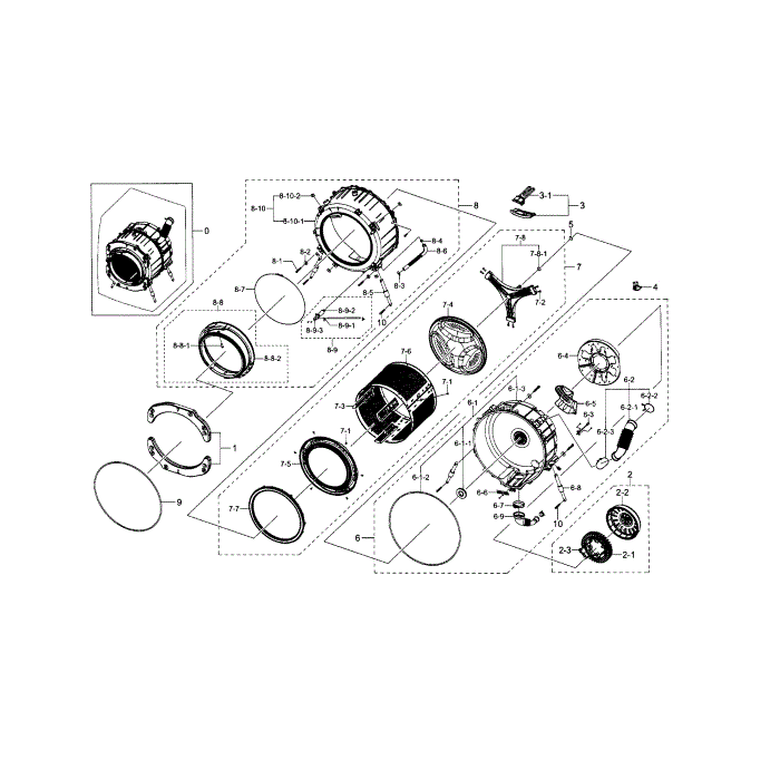 Tub And Drum Diagram and Parts List for WF330ANW XAA-04 Samsung Washer