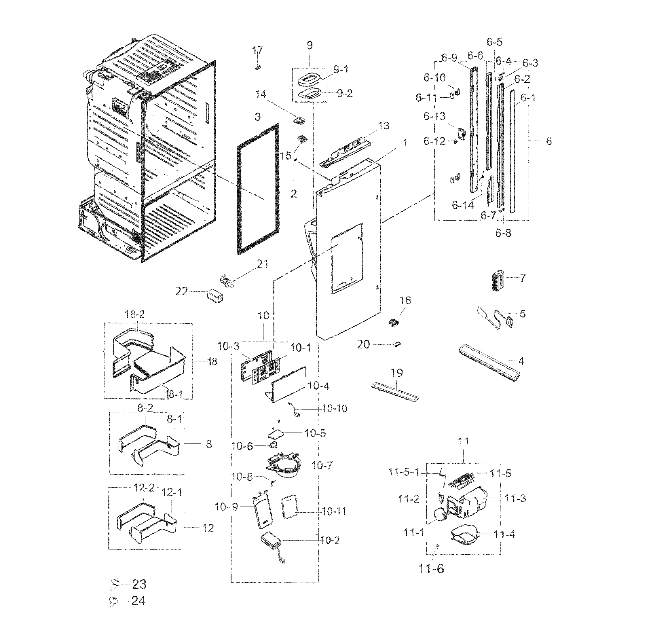Fridge Door L Diagram and Parts List for RF263TEAESR AA-0004 Samsung Refrigerator