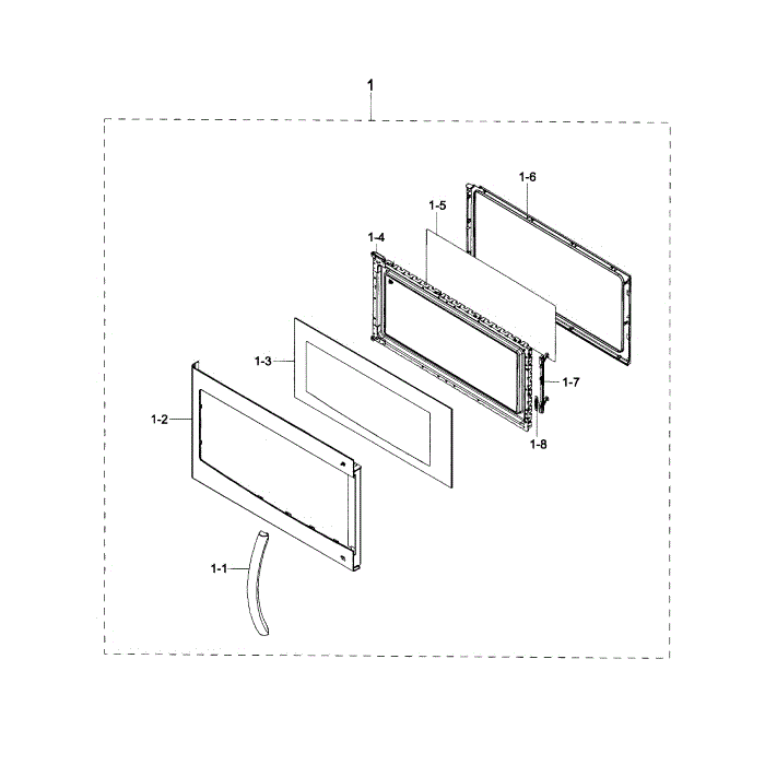 Door Assembly Diagram and Parts List for ME16H702SEW AA-00 Samsung Microwave