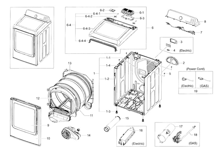 Main Assy Diagram and Parts List for DV48J7700EW A2-0000 Samsung Dryer