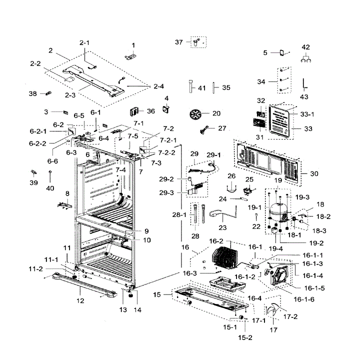 Cabinet Diagram and Parts List for RF267ACBP XAA-00 Samsung Refrigerator