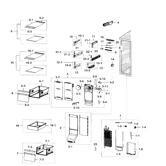 Freezer Diagram and Parts List for RH29H9000SR AA-02 Samsung Refrigerator