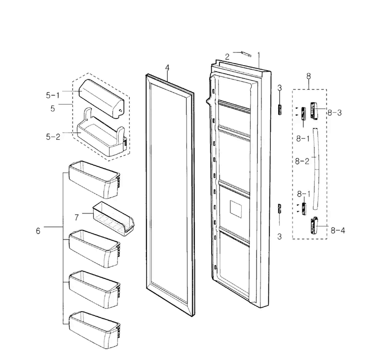 Right Door Diagram and Parts List for RS2530BBP XAA-0000 Samsung Refrigerator