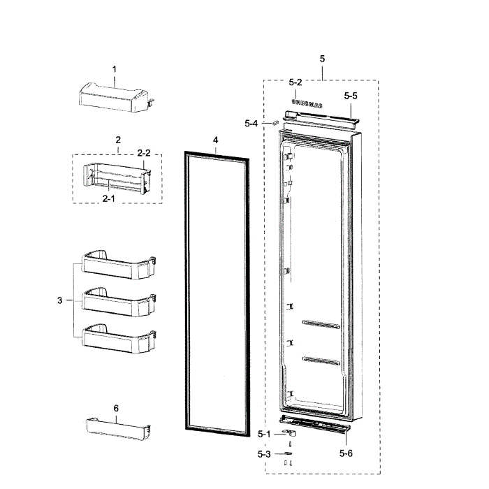 Fridge Door Diagram and Parts List for RSG307AARS XAA-01 Samsung Refrigerator