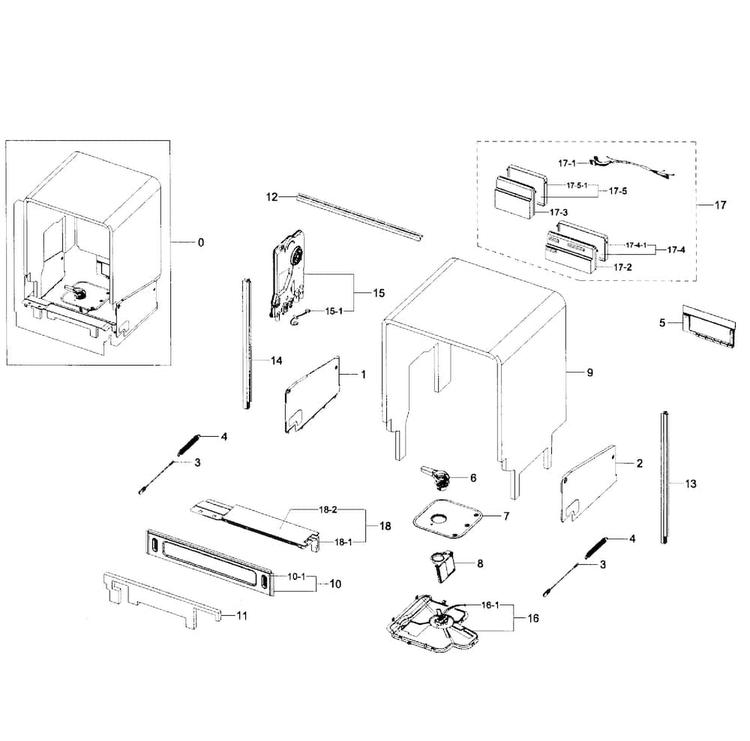 Case Assy Diagram and Parts List for DW80H9950US AA-0000 Samsung Dishwasher