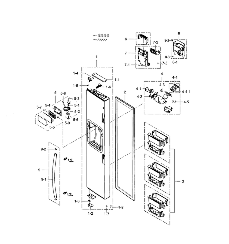 Freezer Door Diagram and Parts List for RS25H5121BC AA-0000 Samsung Refrigerator