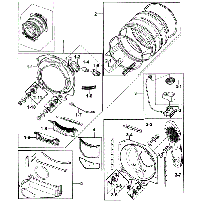 Drum Assembly Diagram and Parts List for DV331AGR XAA-00 Samsung Dryer