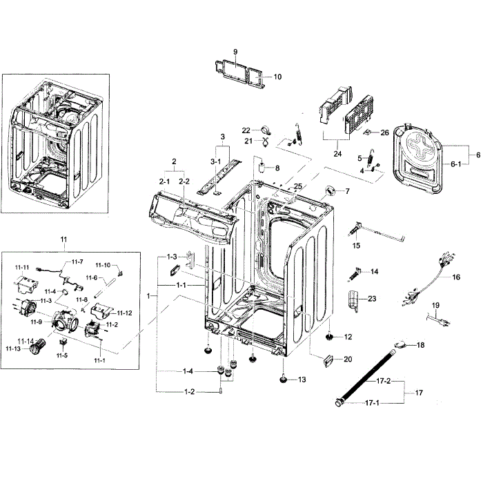 Cabinet Assembly Diagram and Parts List for WF45H6100AP A2-00 Samsung Washer