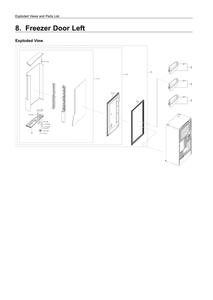 Left Freezer Door Parts Diagram and Parts List for RF28N9780SG AA-01 Samsung Refrigerator