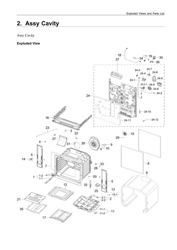 Cavity Assembly Diagram and Parts List for NX60A6711SS AA-00 Samsung Range