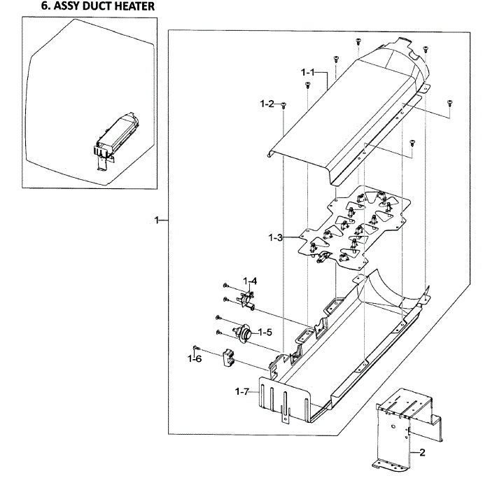 Heater Assembly Diagram and Parts List for DV448AEP XAA-01 Samsung Dryer