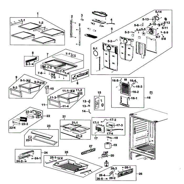 Refrigerator Diagram and Parts List for RF266ACWP XAA-00 Samsung Refrigerator