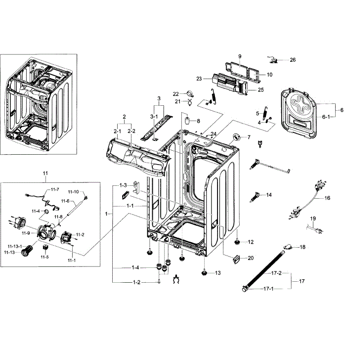Frame Section Diagram and Parts List for WF45H6100AP A2-01 Samsung Washer
