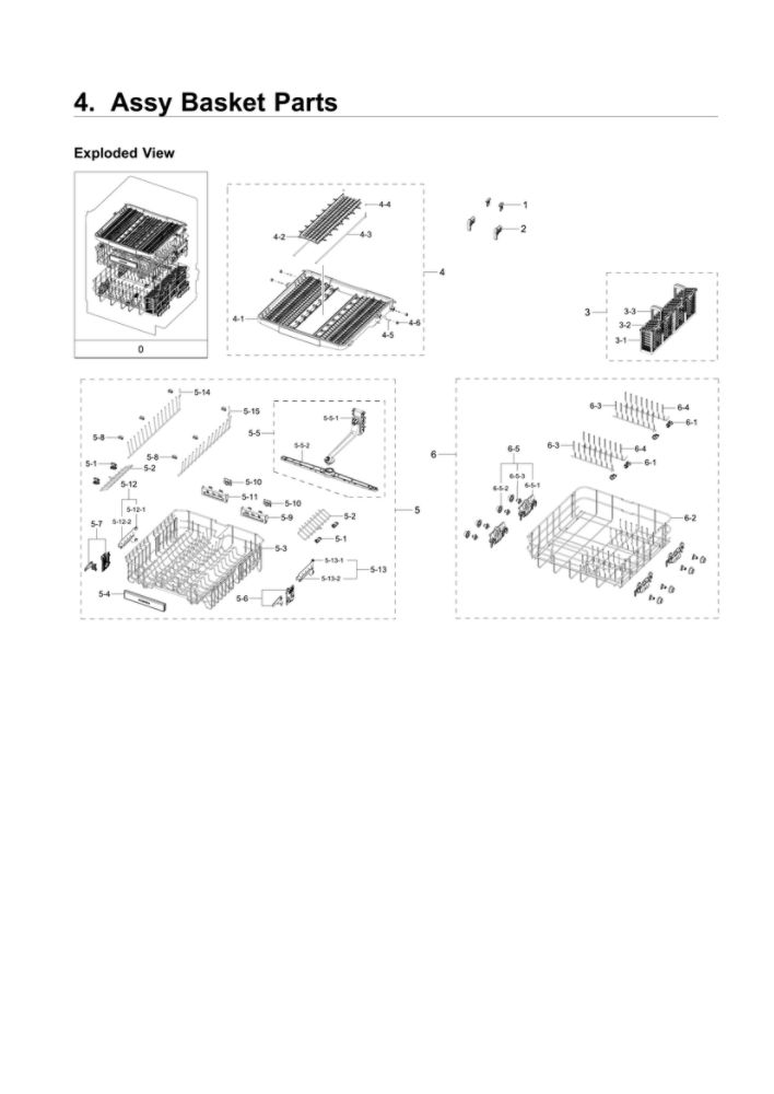 Basket Parts Assembly Diagram and Parts List for DW80R7060UG AA-00 Samsung Dishwasher