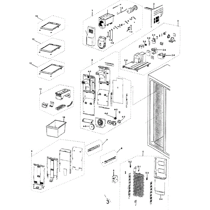 Freezer Diagram and Parts List for RS263TDBP XAA-01 Samsung Refrigerator
