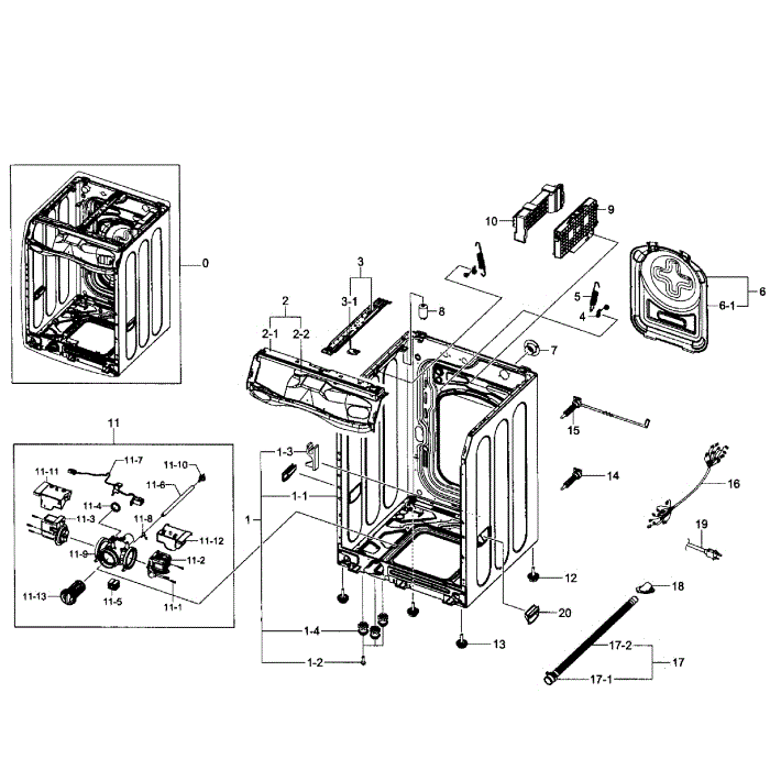 Frame Assembly Diagram and Parts List for WF457ARGSGR AA-0F Samsung Washer