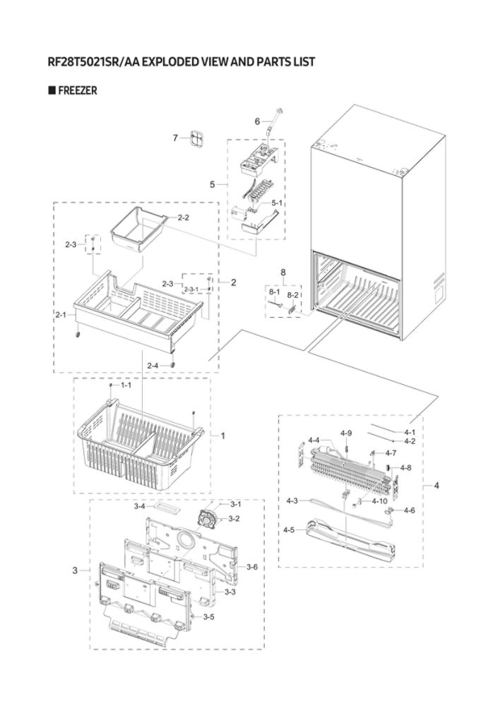 Freezer Parts Diagram and Parts List for RF28T5021SR AA-01 Samsung Refrigerator