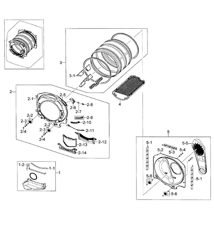 Drum Assy Diagram and Parts List for DV448AGP XAA-0001 Samsung Dryer