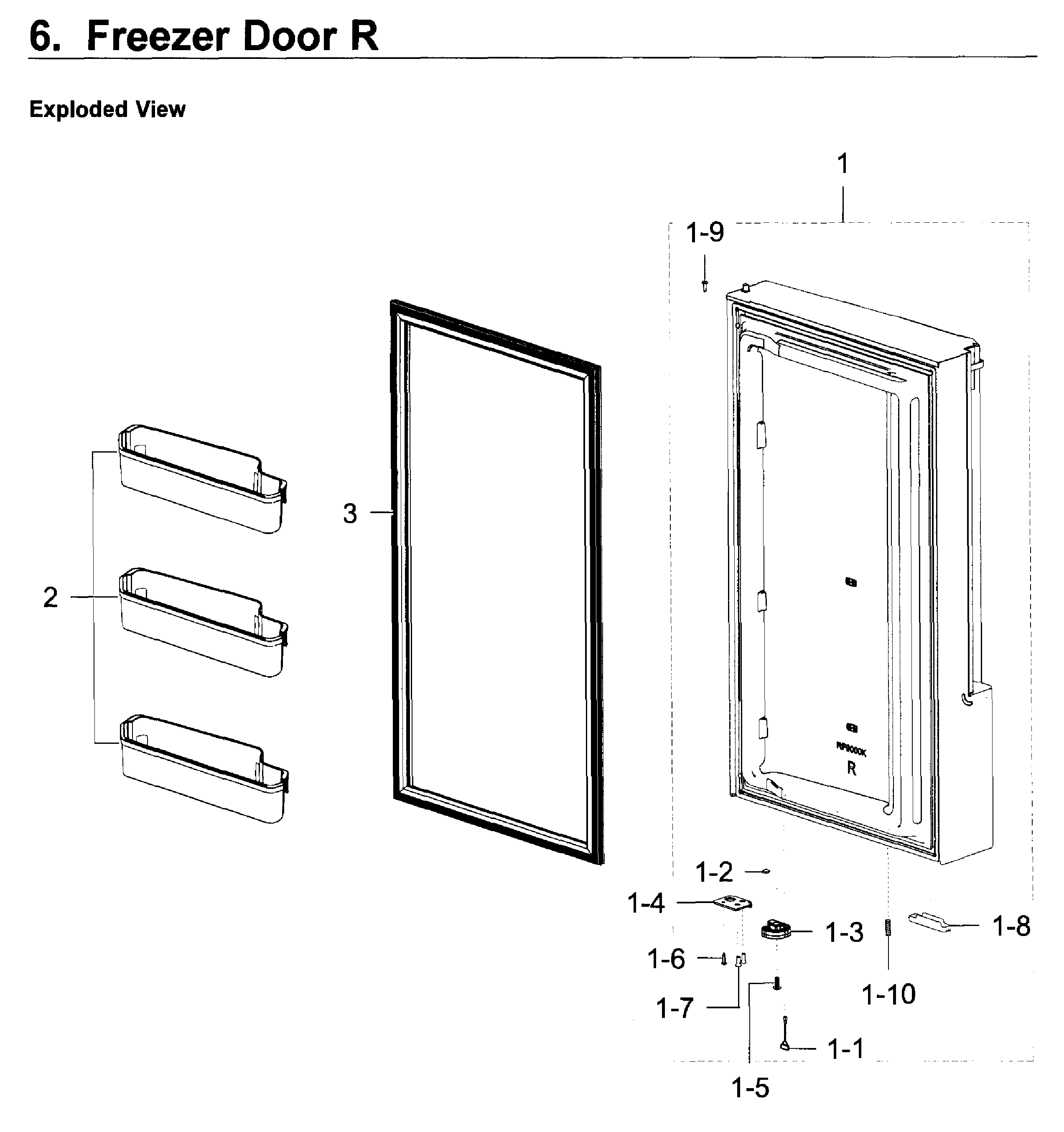 Freezer Door R Diagram and Parts List for RF22K9581SG AA-0002 Samsung Refrigerator