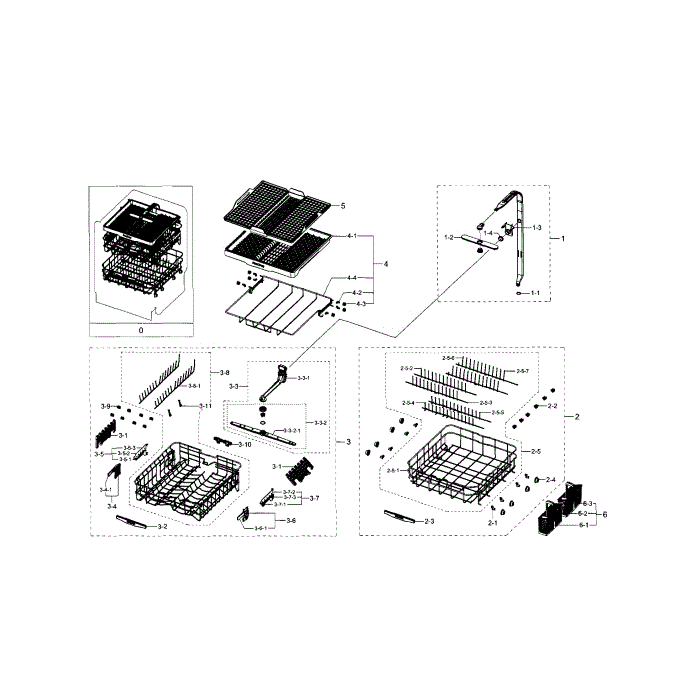 Basket And Duct Diagram and Parts List for DW80J9945US AA-00 Samsung Dishwasher