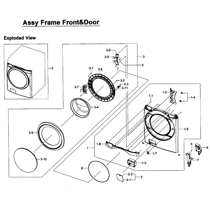 Front Assembly Diagram and Parts List for WF457ARGSGR AA-01 Samsung Washer