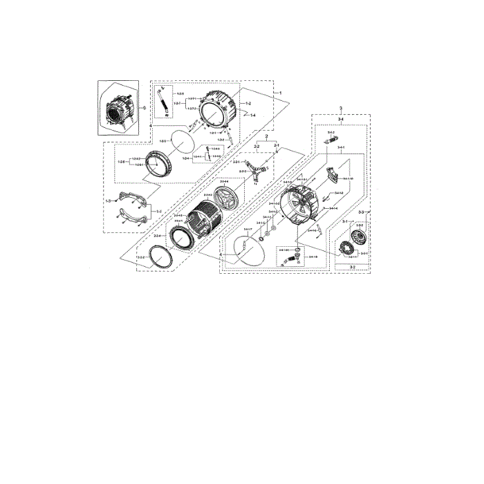 Tub And Drum Diagram and Parts List for WF45N5300AW US-00 Samsung Washer