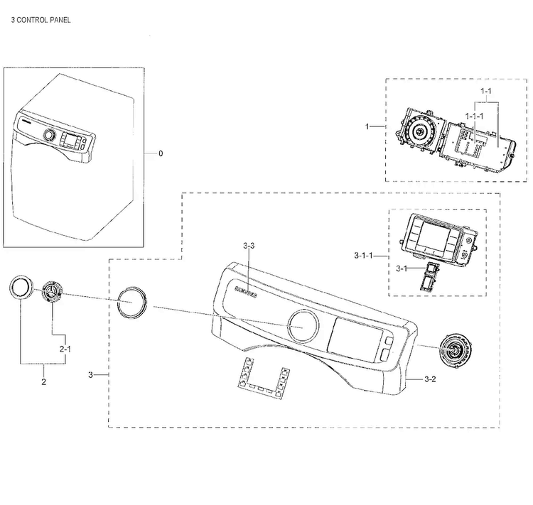 Control Panel Diagram and Parts List for DV42H5000GW A3-0003 Samsung Dryer