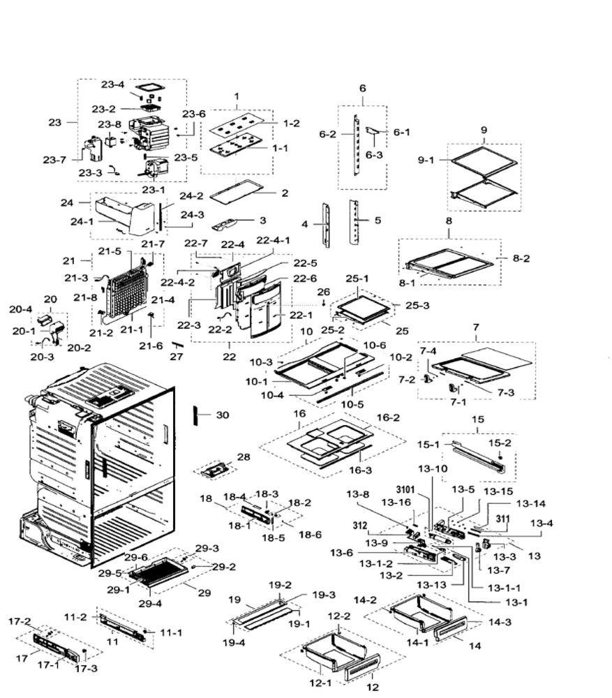 Fridge Diagram and Parts List for RF28HFEDTBC AA-08 Samsung Refrigerator