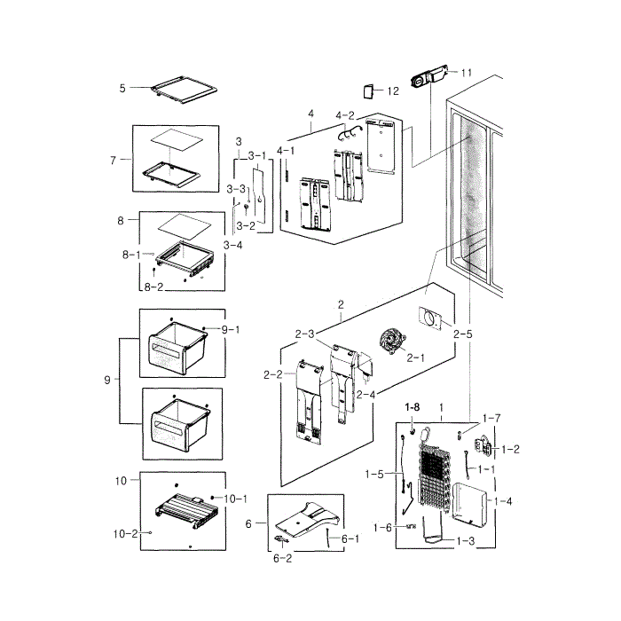 Freezer Diagram and Parts List for RS22HDHPNSR AA-00 Samsung Refrigerator