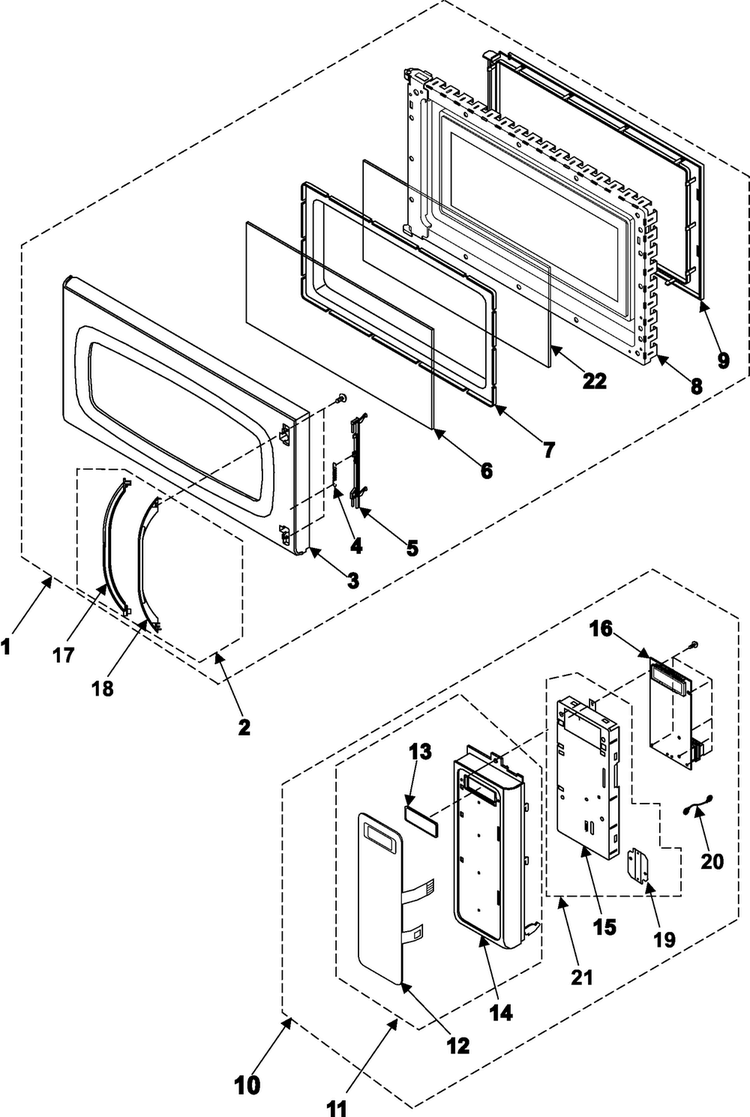 Control Panel/door Assembly Diagram and Parts List for SMH7175BE XAA Samsung Microwave