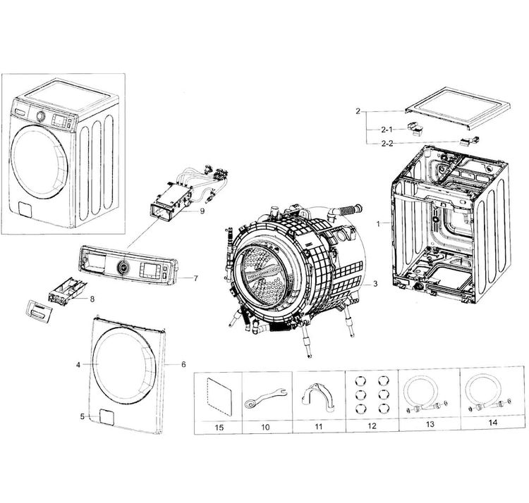 Main Asy Diagram and Parts List for WF56H9100AW A2-0001 Samsung Washer